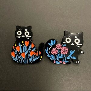 Black Cat Floral Metal Enamel Pins $8 Bundled
